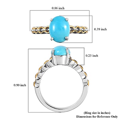 Sleeping Beauty Turquoise Solitaire Ring in Vermeil Yellow Gold and Platinum Over Sterling Silver (Size 10.0) 1.50 ctw
