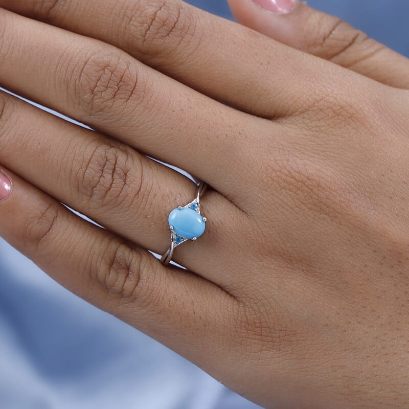 Sleeping Beauty Turquoise and Malgache Neon Apatite Ring in Platinum Over Sterling Silver (Size 10.0) 1.10 ctw
