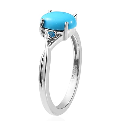 Sleeping Beauty Turquoise and Malgache Neon Apatite Ring in Platinum Over Sterling Silver (Size 10.0) 1.10 ctw