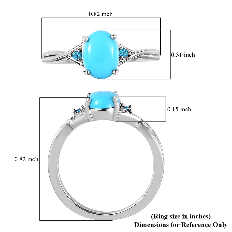 Sleeping Beauty Turquoise and Malgache Neon Apatite Ring in Platinum Over Sterling Silver (Size 10.0) 1.10 ctw