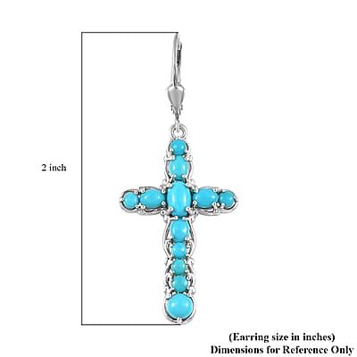 Sleeping Beauty Turquoise Cross Earrings in Platinum Over Sterling Silver 3.85 ctw