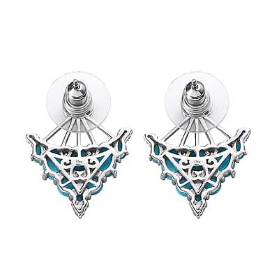 Sleeping Beauty Turquoise and Malgache Neon Apatite 2 Way Wearable Earrings in Platinum Over Sterling Silver 5.65 ctw