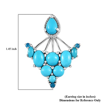 Sleeping Beauty Turquoise and Malgache Neon Apatite 2 Way Wearable Earrings in Platinum Over Sterling Silver 5.65 ctw