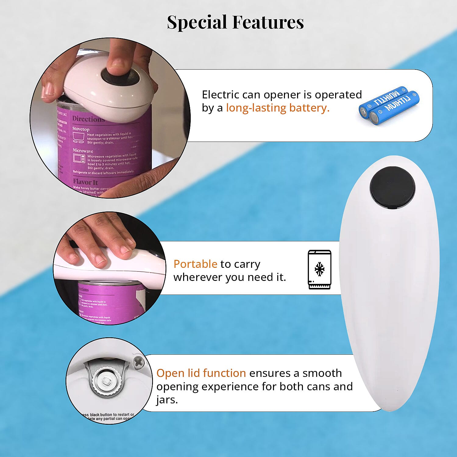 White, Black and Green Electric Can Opener with Manual Jar Opener