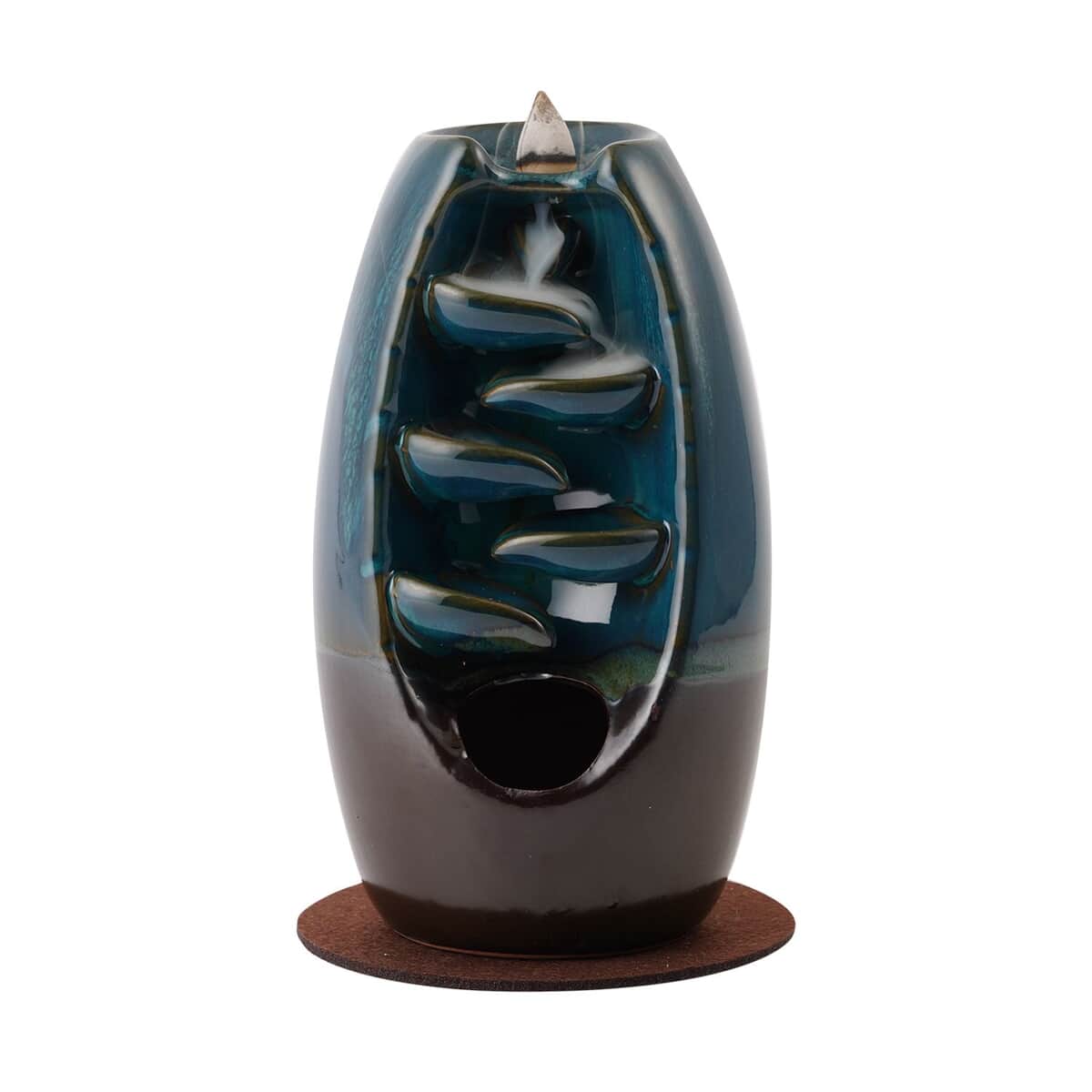 Blue Ceramic Backflow Incense Holder Incense Burner Waterfall with 60 Backflow Incense Cones, 30 Incense Stick, 1p Tweezer and Base (3.93"x3.93"x7.87") image number 1