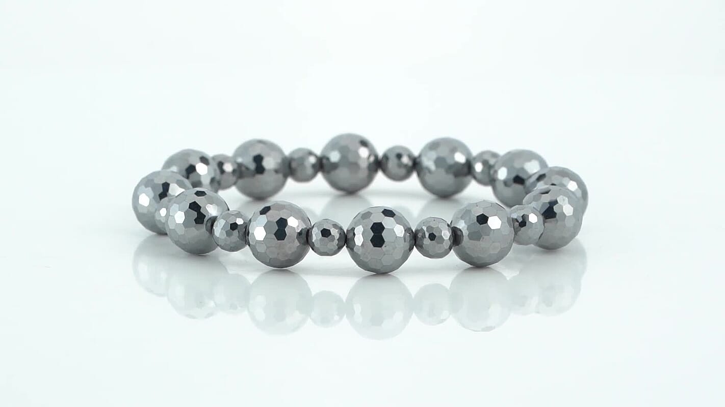 Terahertz Trapezoid Faceted Beaded Stretch Bracelet 150.00 ctw