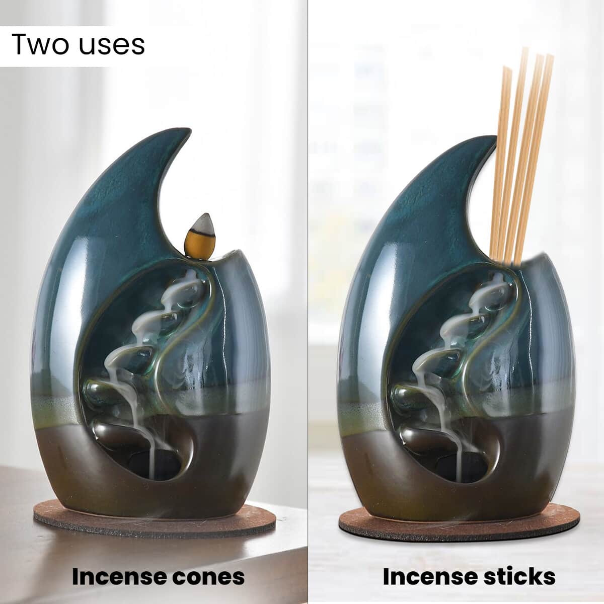 Buy Blue Ceramic Backflow Incense Holder Incense Burner Waterfall with 60  Backflow Incense Cones, 30 Incense Stick, 1p Tweezer and Base at ShopLC.