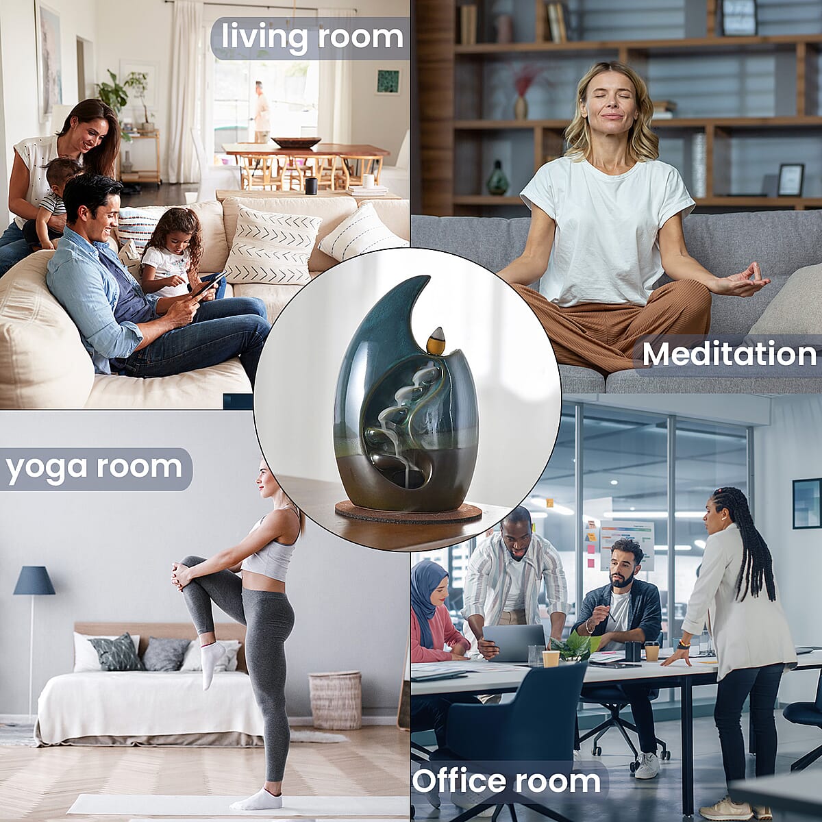 Blue Ceramic Backflow Incense Holder Incense Burner Waterfall with 60 Backflow Incense Cones, 30 Incense Stick, 1p Tweezer and Base image number 5