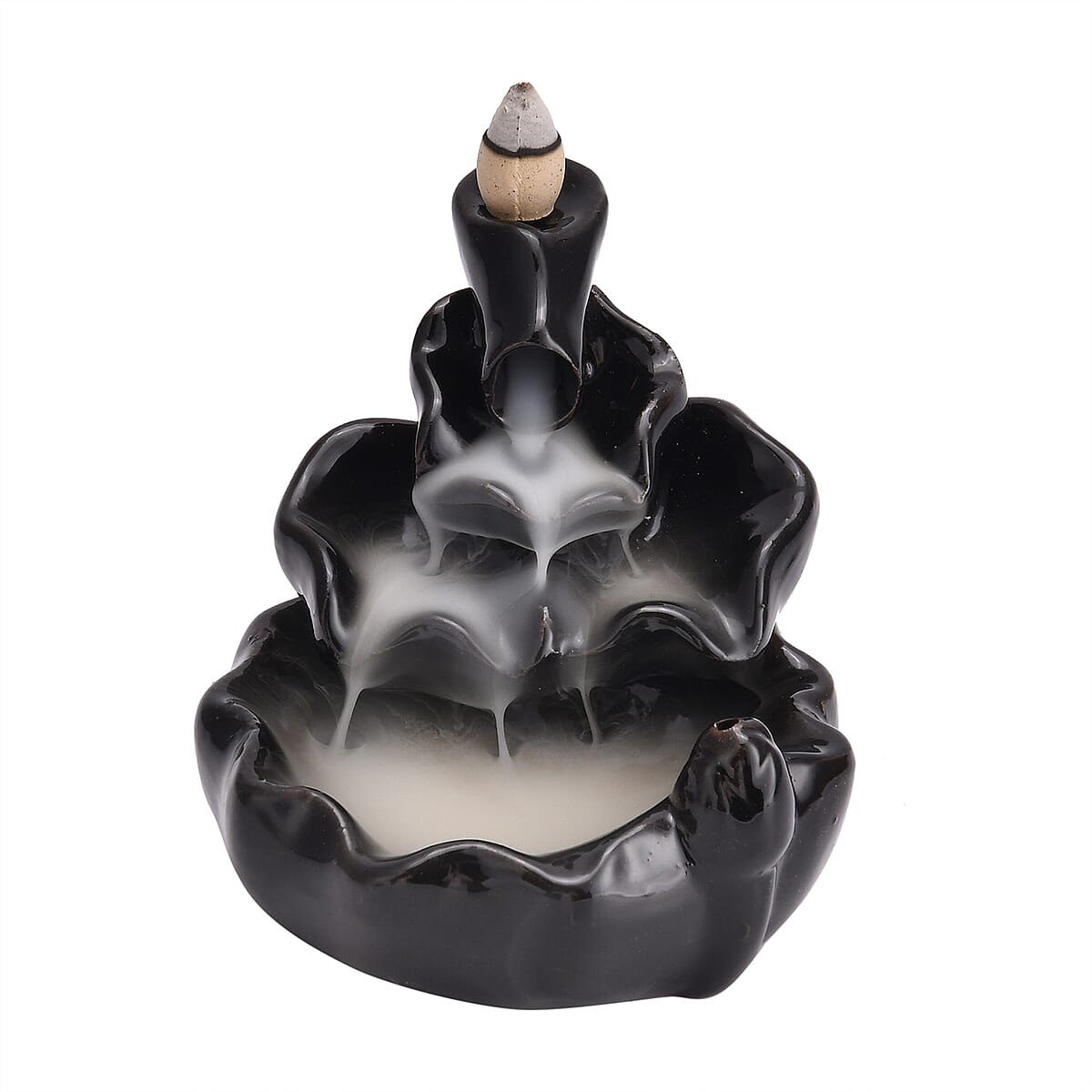 Black Ceramic Backflow Incense Holder Incense Burner Waterfall with 60 Backflow Incense Cones, 30 Incense Stick, 1p Tweezer and Base image number 2