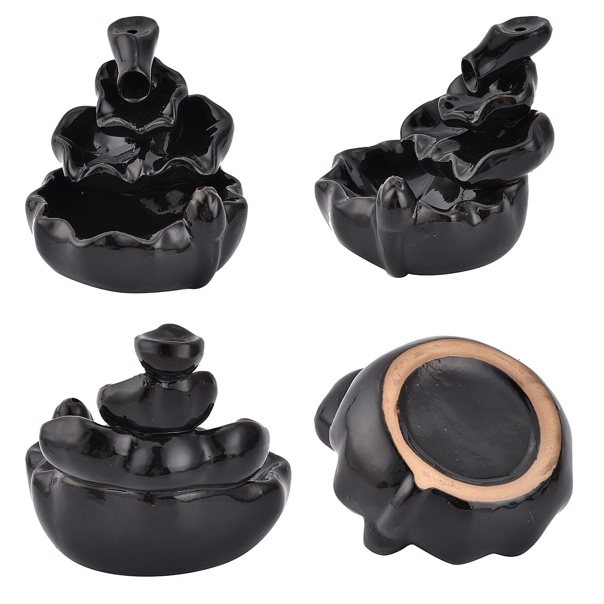 Black Ceramic Backflow Incense Holder Incense Burner Waterfall with 60 Backflow Incense Cones, 30 Incense Stick, 1p Tweezer and Base image number 3