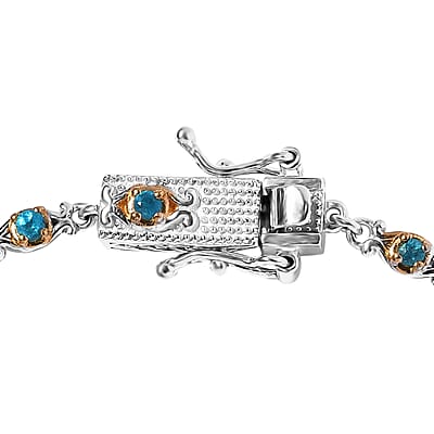 Sleeping Beauty Turquoise and Malgache Neon Apatite Bracelet in Vermeil Yellow Gold and Platinum Over Sterling Silver (7.25 In) 7.75 ctw