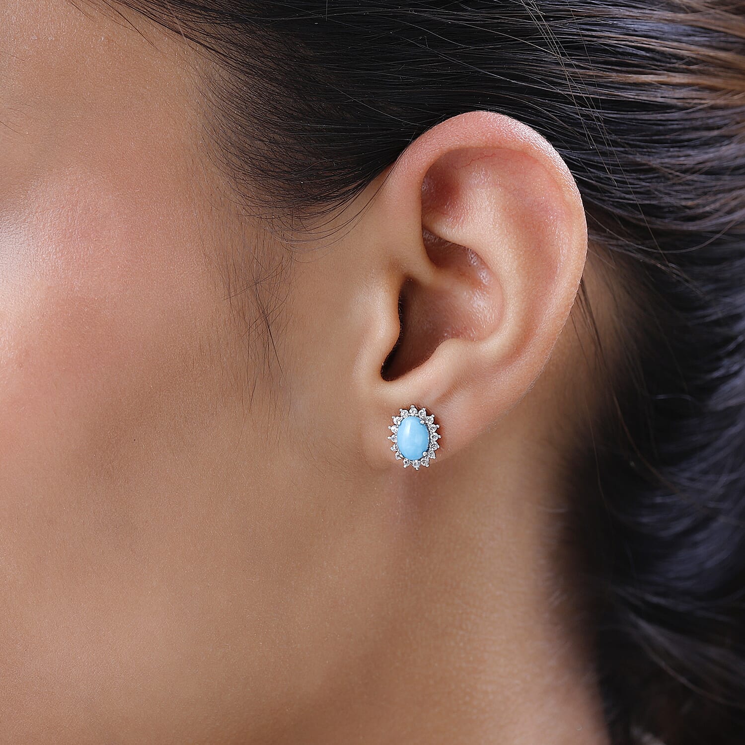 Sleeping Beauty Turquoise and White Zircon 2.40 ctw Earrings in Platinum Over Sterling Silver