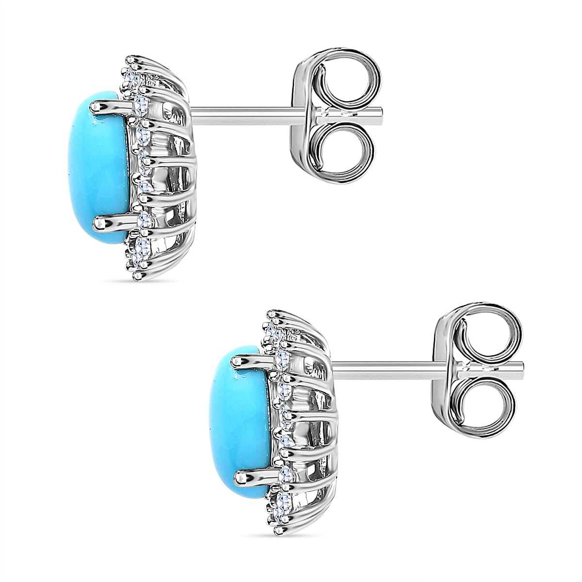 Sleeping Beauty Turquoise and White Zircon 2.40 ctw Earrings in Platinum Over Sterling Silver