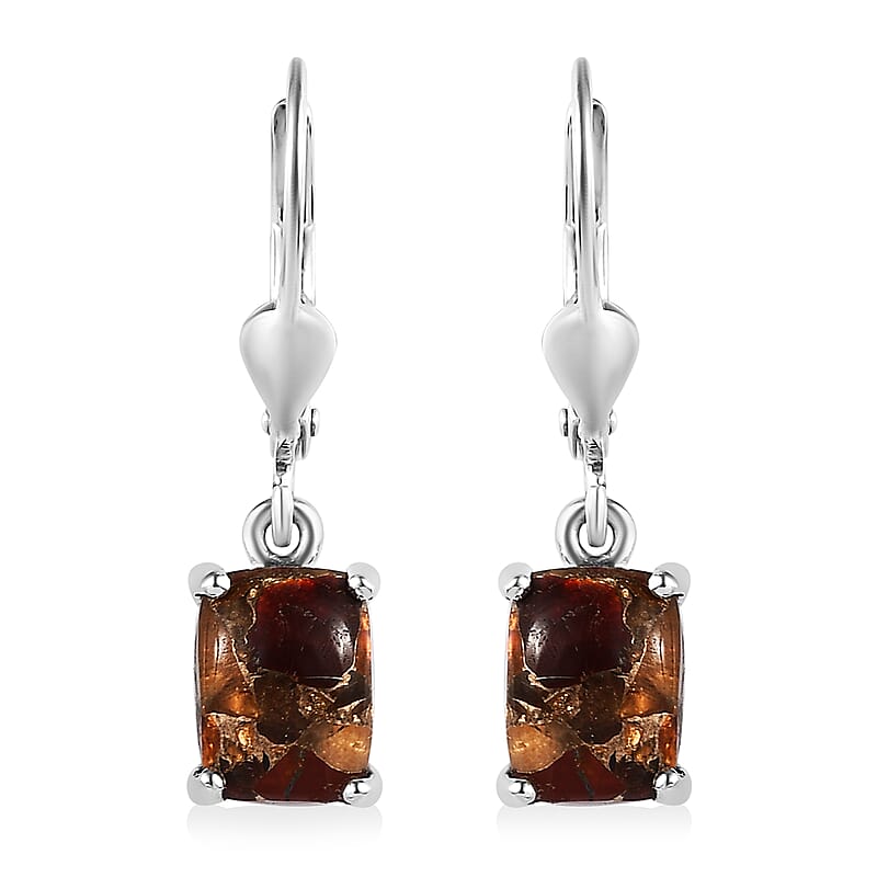 Matrix Fire Opal Lever Back Earrings in Sterling Silver 2.50 ctw
