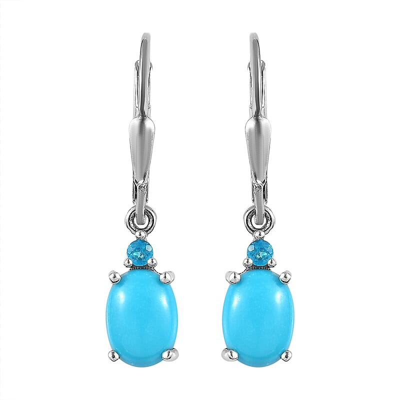 Sleeping Beauty Turquoise and Malgache Neon Apatite Dangling Earrings in Platinum Over Sterling Silver 2.75 ctw