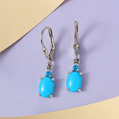 Sleeping Beauty Turquoise and Malgache Neon Apatite Dangling Earrings in Platinum Over Sterling Silver 2.75 ctw