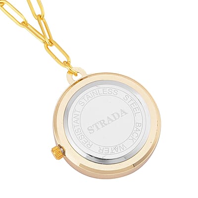 Strada Black and White Austrian Crystal Japanese Movement Pocket or Pendant Watch in Goldtone with Paper Clip ION Plated YG Stainless Steel Chain (31.75 mm) (18- 30 Inches)