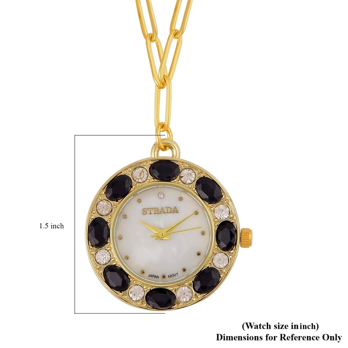 Strada Black and White Austrian Crystal Japanese Movement Pocket or Pendant Watch in Goldtone with Paper Clip ION Plated YG Stainless Steel Chain (31.75 mm) (18- 30 Inches) image number 4