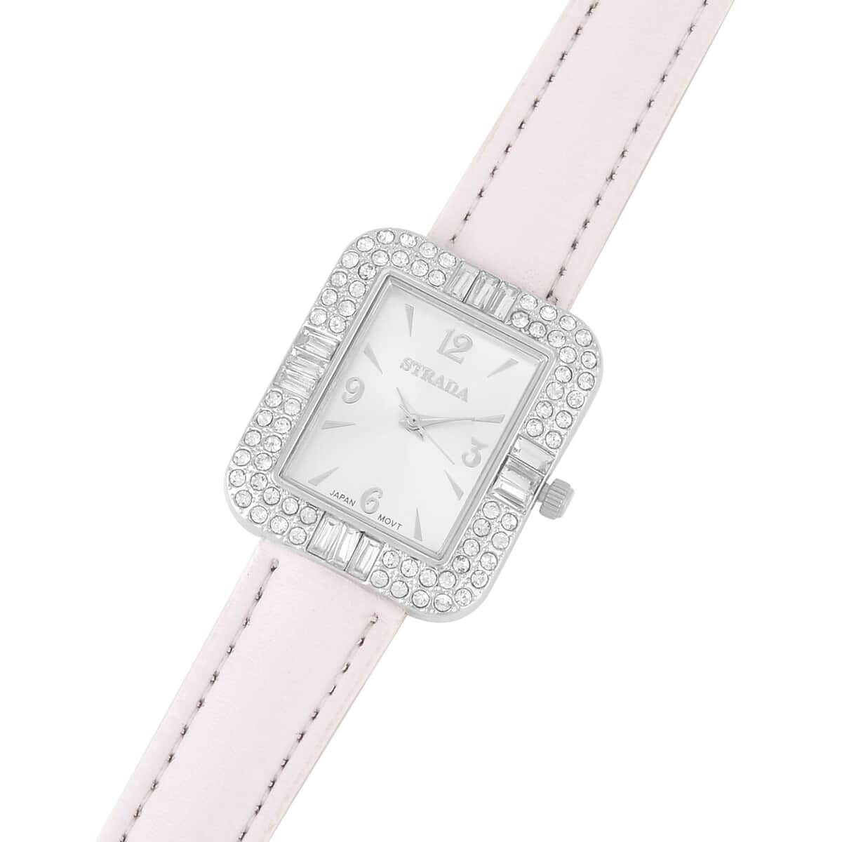 Strada White Austrian Crystal Japanese Movement Watch with White Faux Leather Strap (34mm) (6.5-8In) image number 3