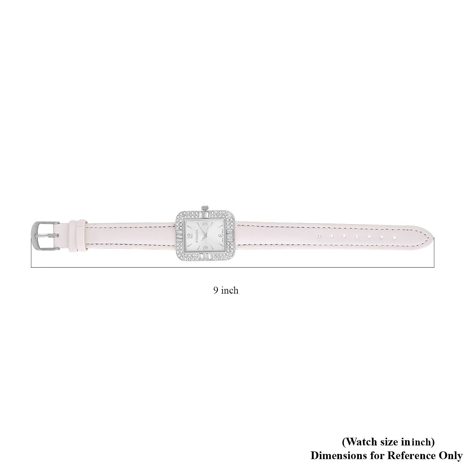Strada White Austrian Crystal Japanese Movement Watch with White Faux Leather Strap (34mm) (6.5-8In)
