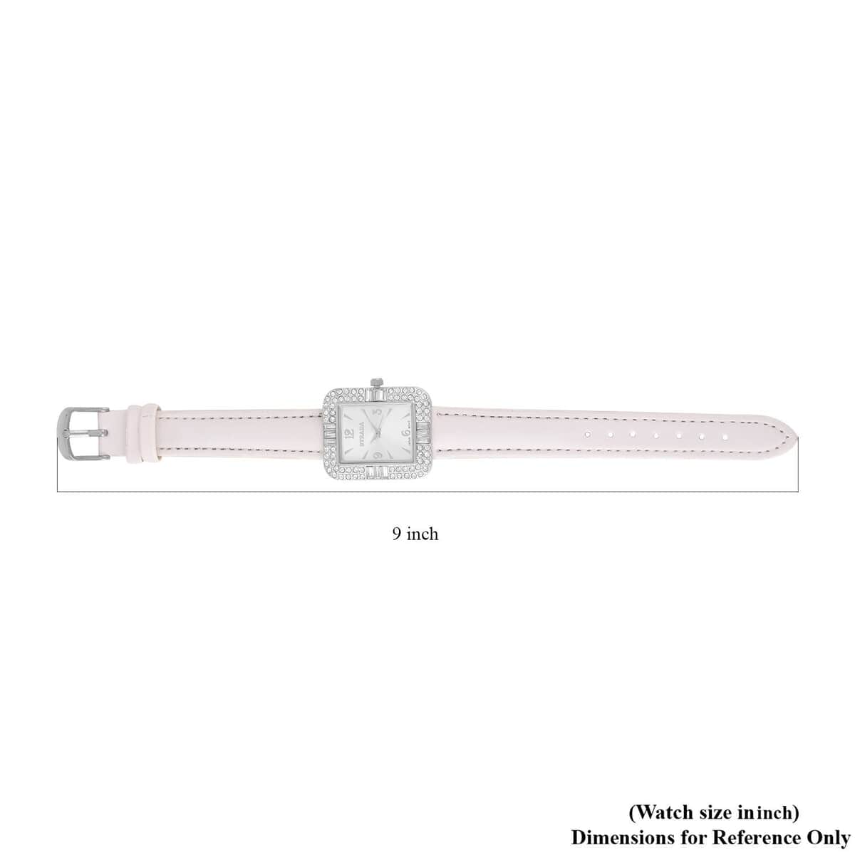 Strada White Austrian Crystal Japanese Movement Watch with White Faux Leather Strap (34mm) (6.5-8In) image number 6