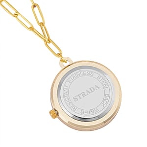 Strada Blue and White Austrian Crystal Japanese Movement Pocket or Pendant Watch in Goldtone with Paper Clip ION Plated YG Stainless Steel Chain (31.75 mm) (18- 30 Inches)