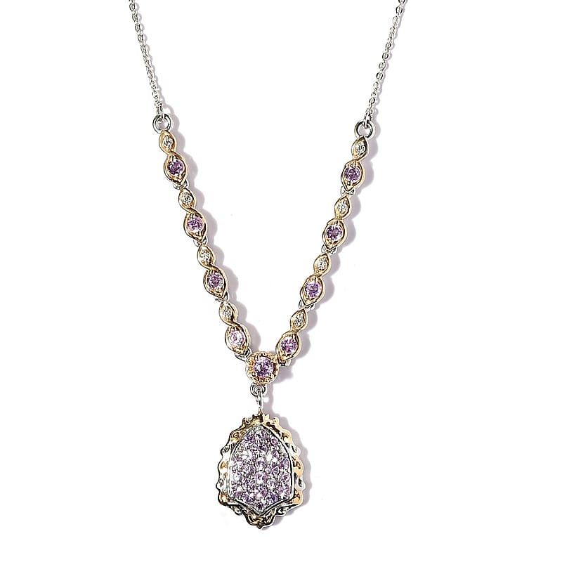 Madagascar Purple Sapphire and White Zircon Necklace 18 Inches in Vermeil Yellow Gold and Platinum Over Sterling Silver 1.35 ctw