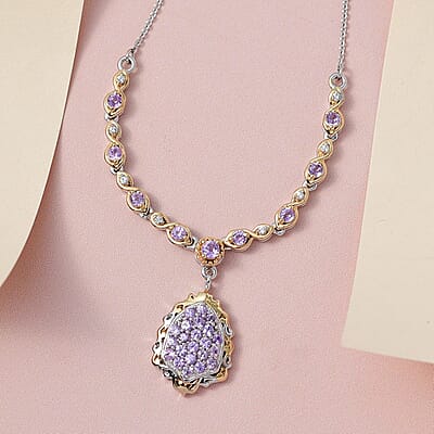 Madagascar Purple Sapphire and White Zircon Necklace 18 Inches in Vermeil Yellow Gold and Platinum Over Sterling Silver 1.35 ctw