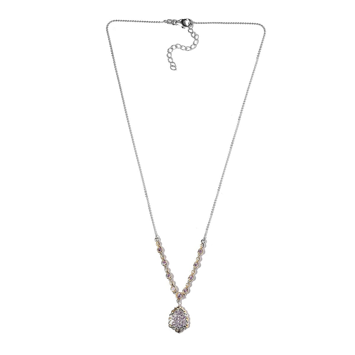 Madagascar Purple Sapphire and White Zircon Necklace 18 Inches in Vermeil Yellow Gold and Platinum Over Sterling Silver 1.35 ctw image number 2