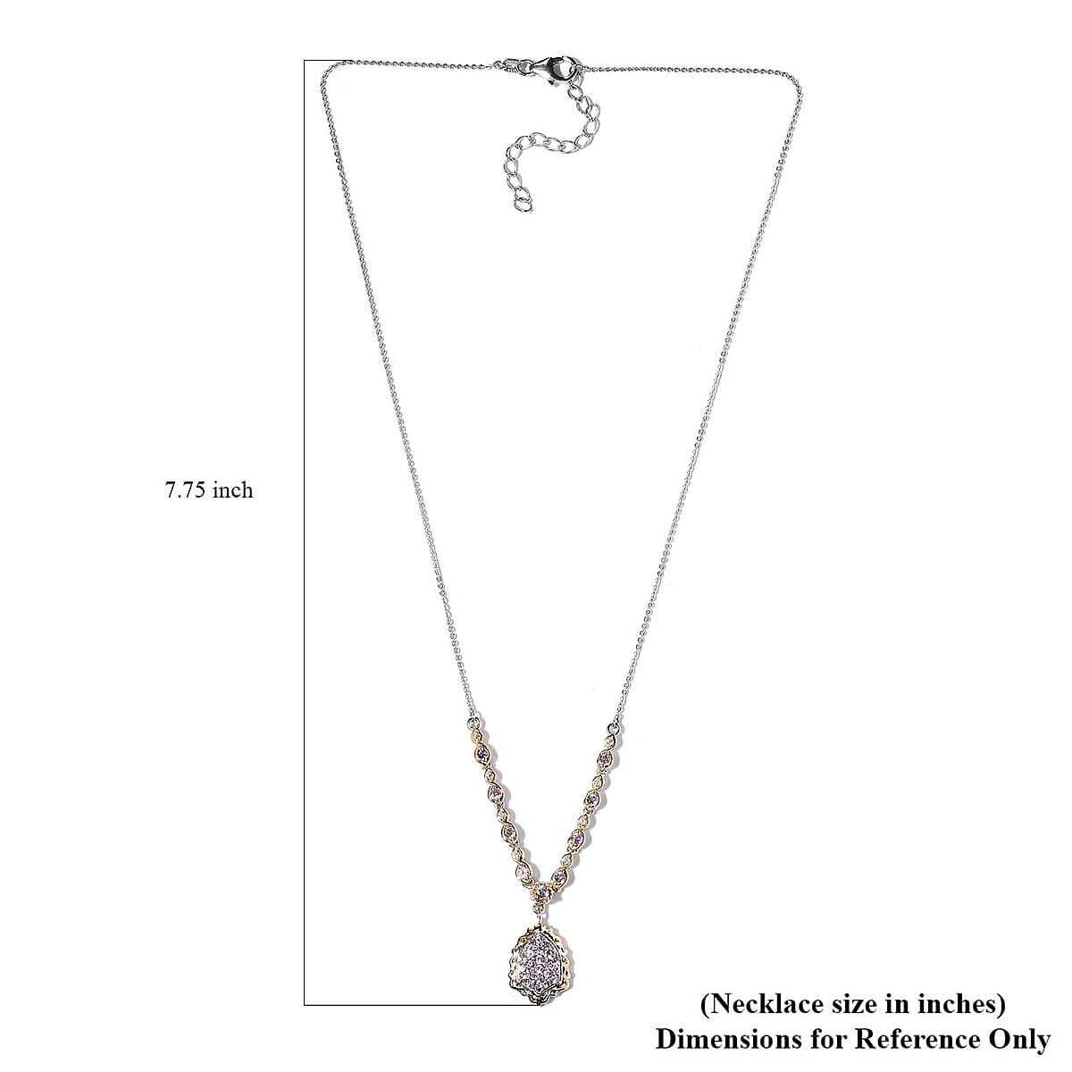 Madagascar Purple Sapphire and White Zircon Necklace 18 Inches in Vermeil Yellow Gold and Platinum Over Sterling Silver 1.35 ctw image number 4