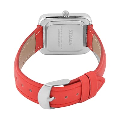 Strada White and Red Austrian Crystal Japanese Movement Watch with Red Faux Leather Strap (34mm) (6.5-8In)