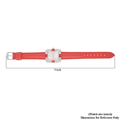 Strada White and Red Austrian Crystal Japanese Movement Watch with Red Faux Leather Strap (34mm) (6.5-8In)