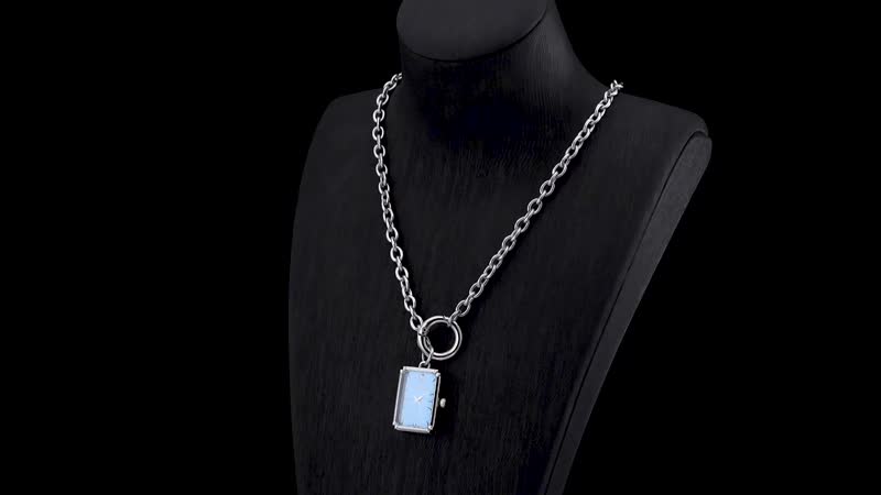 Strada Japanese Movement Light Blue Dial Pocket Or Pendant Watch in Silvertone with Stainless Steel Chain (20.06- 27.94 mm) (24 Inches)