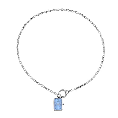 Strada Japanese Movement Light Blue Dial Pocket Or Pendant Watch in Silvertone with Stainless Steel Chain (20.06- 27.94 mm) (24 Inches)