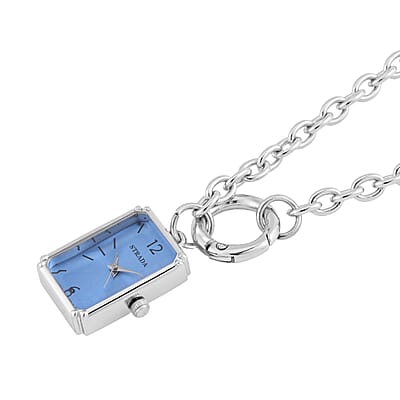 Strada Japanese Movement Light Blue Dial Pocket Or Pendant Watch in Silvertone with Stainless Steel Chain (20.06- 27.94 mm) (24 Inches)