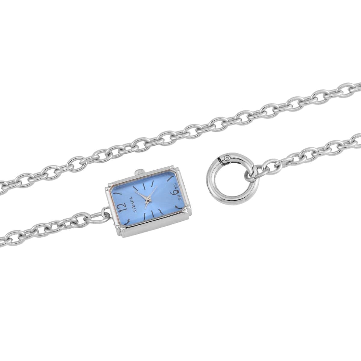 Strada Japanese Movement Light Blue Dial Pocket Or Pendant Watch in Silvertone with Stainless Steel Chain (20.06- 27.94 mm) (24 Inches) image number 5