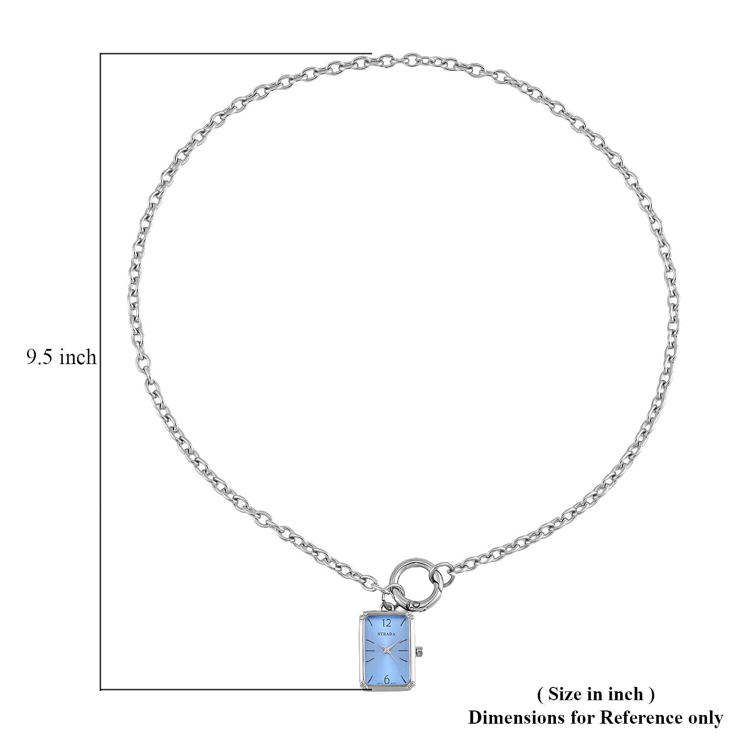 Strada Japanese Movement Light Blue Dial Pocket Or Pendant Watch in Silvertone with Stainless Steel Chain (20.06- 27.94 mm) (24 Inches)