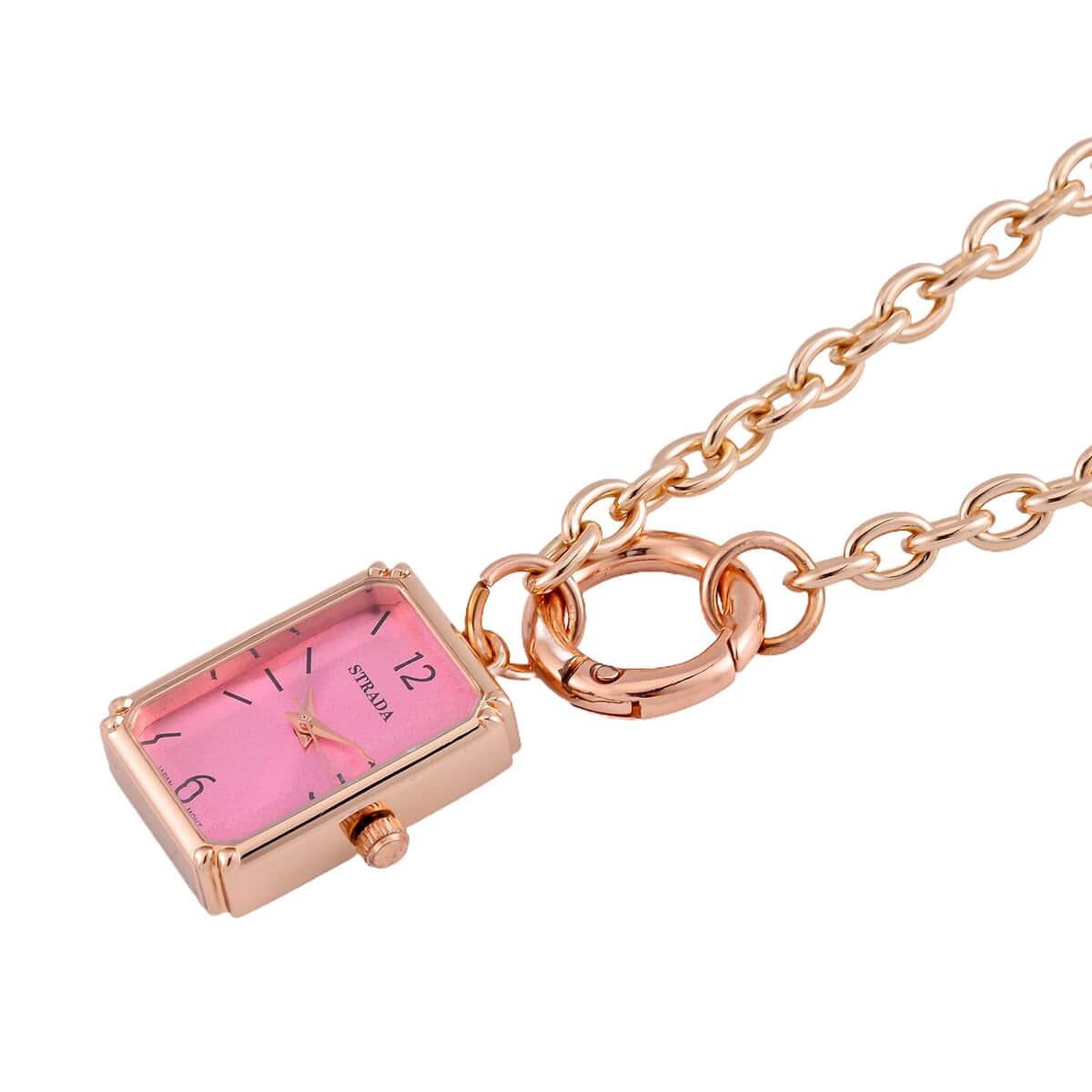 Strada Japanese Movement Light Pink Dial Pocket Or Pendant Watch in Rosetone with Stainless Steel Chain (20.06- 27.94 mm) (24 Inches) image number 3