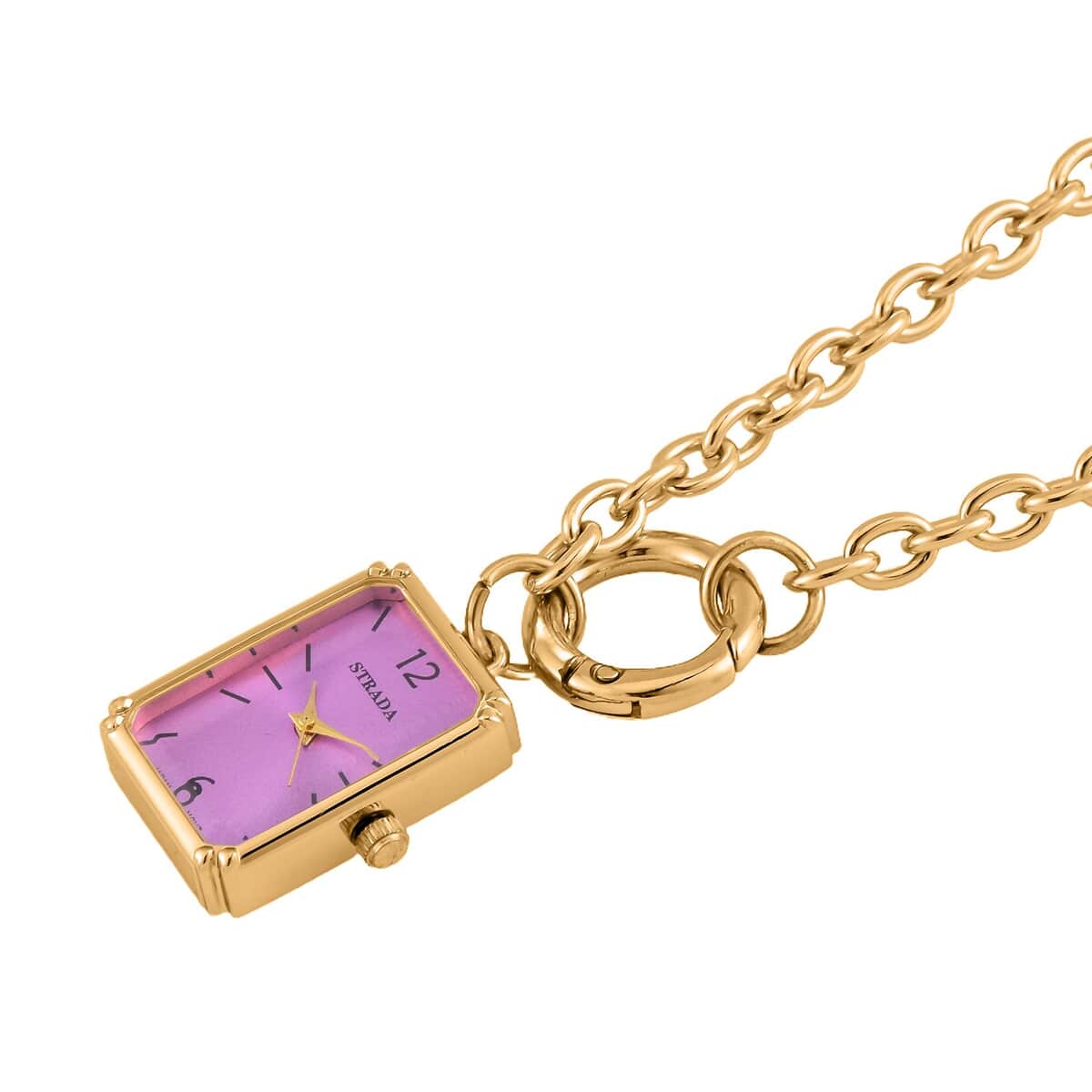 Bargain Deal Strada Japanese Movement Light Purple Dial Pocket Or Pendant Watch in Goldtone with Stainless Steel Chain (20.06- 27.94 mm) (24 Inches) image number 3