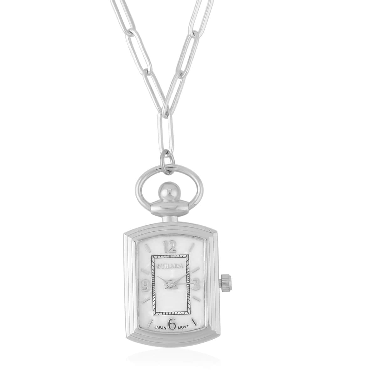 Strada Japanese Movement Pocket Or Pendant Watch in Silvertone with Paper Clip Stainless Steel Chain (21.84-27.94mm) (18- 30 Inches) image number 0