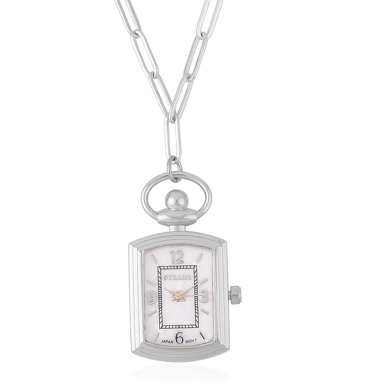 Strada Japanese Movement Pocket Or Pendant Watch in Silvertone with Paper Clip Stainless Steel Chain (21.84-27.94mm) (18- 30 Inches)