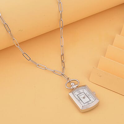 Strada Japanese Movement Pocket Or Pendant Watch in Silvertone with Paper Clip Stainless Steel Chain (21.84-27.94mm) (18- 30 Inches)