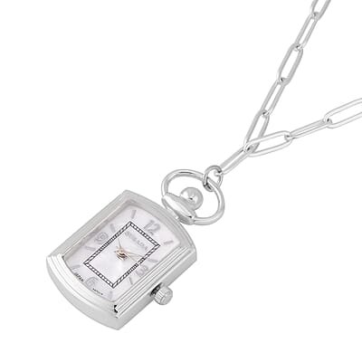 Strada Japanese Movement Pocket Or Pendant Watch in Silvertone with Paper Clip Stainless Steel Chain (21.84-27.94mm) (18- 30 Inches)