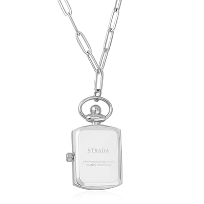 Strada Japanese Movement Pocket Or Pendant Watch in Silvertone with Paper Clip Stainless Steel Chain (21.84-27.94mm) (18- 30 Inches)