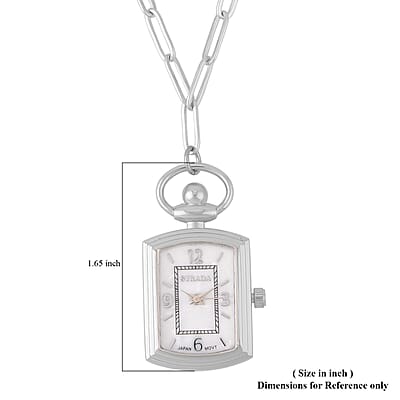 Strada Japanese Movement Pocket Or Pendant Watch in Silvertone with Paper Clip Stainless Steel Chain (21.84-27.94mm) (18- 30 Inches)