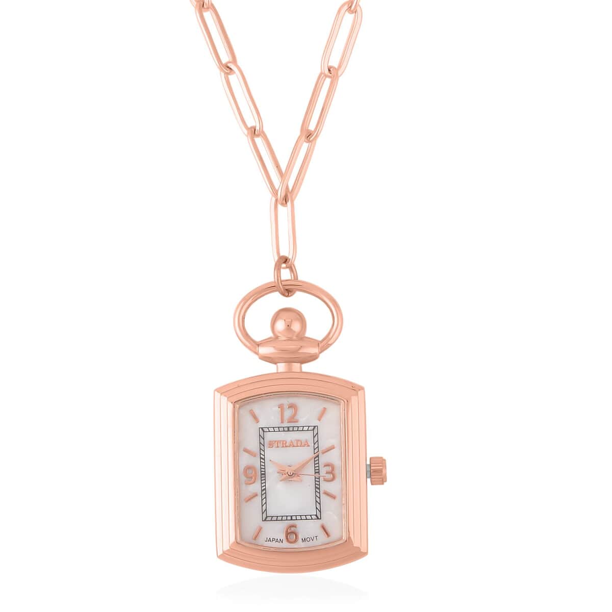 Strada Japanese Movement Pocket Or Pendant Watch in Rosetone with Paper Clip ION Plated RG Stainless Steel Chain (21.84-27.94mm) (18- 30 Inches) image number 0