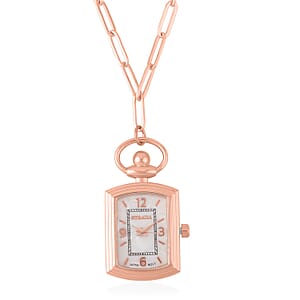 Strada Japanese Movement Pocket Or Pendant Watch in Rosetone with Paper Clip ION Plated RG Stainless Steel Chain (21.84-27.94mm) (18- 30 Inches)