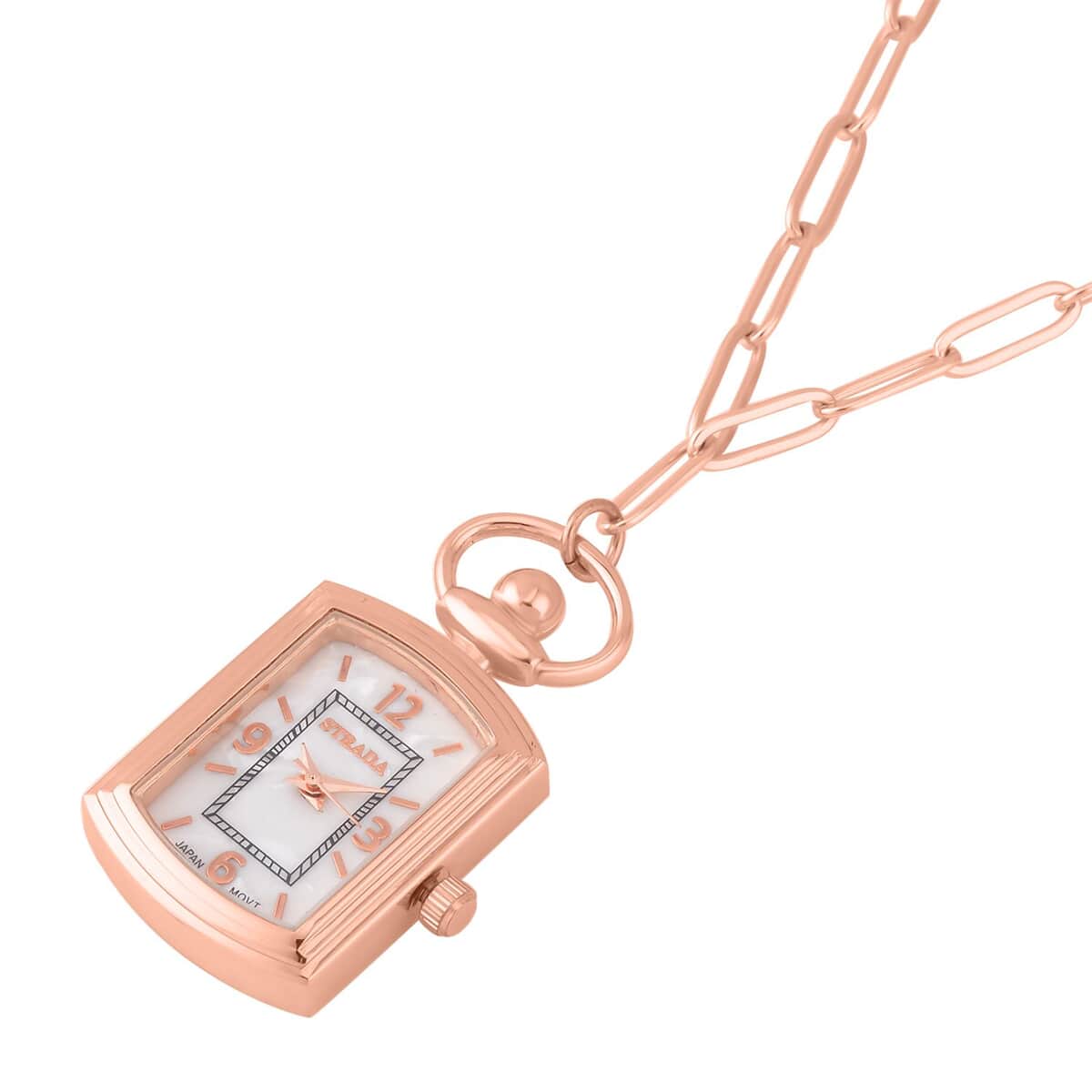 Strada Japanese Movement Pocket Or Pendant Watch in Rosetone with Paper Clip ION Plated RG Stainless Steel Chain (21.84-27.94mm) (18- 30 Inches) image number 2