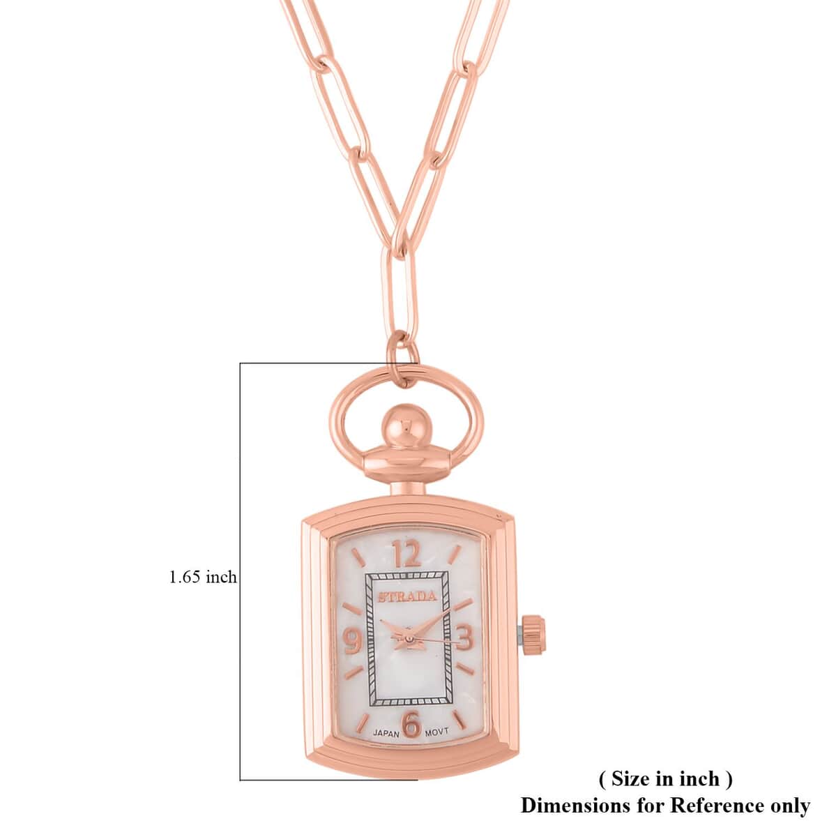 Strada Japanese Movement Pocket Or Pendant Watch in Rosetone with Paper Clip ION Plated RG Stainless Steel Chain (21.84-27.94mm) (18- 30 Inches) image number 4