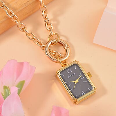 Strada Japanese Movement Black Dial Pocket Or Pendant Watch in Goldtone with Stainless Steel Chain (20.06- 27.94 mm) (24 Inches)